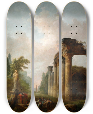 Triptych art skateboard deck of Hubert Robert The Ruin by Hubert Robert (1733-1808)