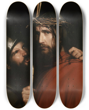 Triptych art skateboard deck of Carl Bloch Christ With Mocking Soldier by Carl Bloch (1834-1890)