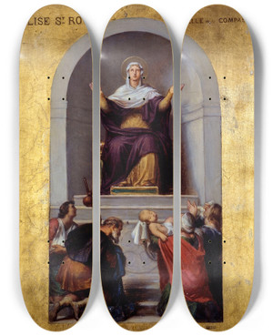 Triptych art skateboard deck of Sbastien Melchior Cornu La Vierge Consolatrice by Sebastien Melchior Cornu (1804-1870)