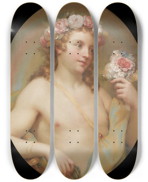 Triptych art skateboard deck of Anton Raphael Mengs Pleasure_1 by Anton Raphael Mengs (1728-1779)