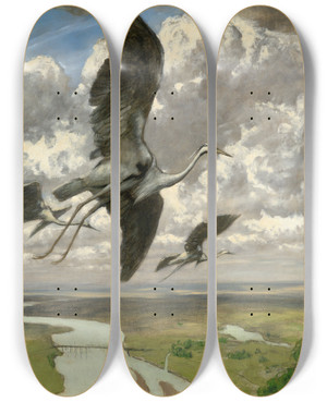 Triptych art skateboard deck of Hans Thoma Wondrous Birds by Hans Thoma (1839-1924)