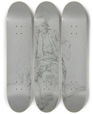 Triptych art skateboard deck of Cornelis Troost Sitting Cavalier by Cornelis Troost (1696-1750)