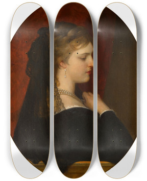 Triptych art skateboard deck of Eugen Von Blaas A Venetian Lady by Eugen Von Blaas (1843-1931)
