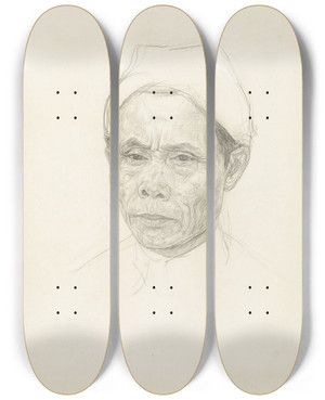 Triptych art skateboard deck of Jan Veth Portret Van Een Oudere Javaan by Jan Veth (1864-1925)