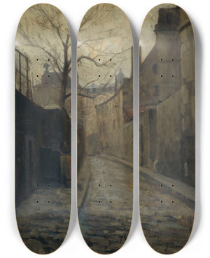 Triptych art skateboard deck of Germain Eugne Bonneton La Rue Rataud by Germain Eugene Bonneton (1874-1915)