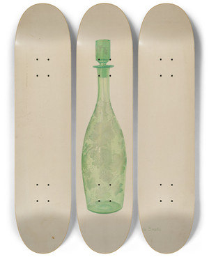 Triptych art skateboard deck of Adele Brooks Liquor Bottle by Adele Brooks