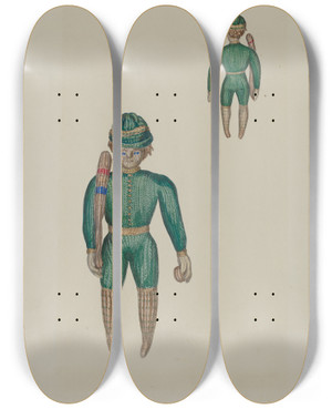 Triptych art skateboard deck of Jane Iverson Knitted Doll_2 by Jane Iverson