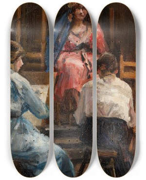 Triptych art skateboard deck of Sir John Lavery Interior Of The Artists Studio_2 by Sir John Lavery (1856-1941)