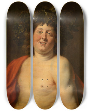 Triptych art skateboard deck of Jacob Jordaens Bacchus by Jacob Jordaens (1593-1678)