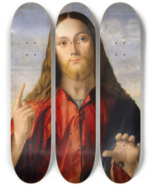 Triptych art skateboard deck of Vittore Carpaccio Christ Blessing by Vittore Carpaccio (1465-1525)