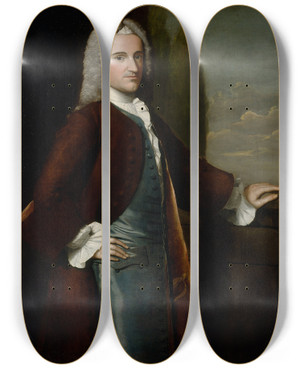 Triptych art skateboard deck of Robert Feke Thomas Hopkinson by Robert Feke (1707-1752)