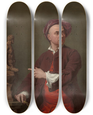 Triptych art skateboard deck of Andrea Soldi John Michael Rysbrack Modelling His Terracotta Statue Of Hercules by Andrea Soldi (1703-1771)
