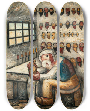 Triptych art skateboard deck of Tadeusz Makowski In A Bath_2 by Tadeusz Makowski (1882-1932)