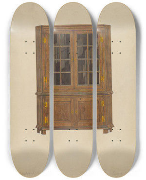 Triptych art skateboard deck of Edward A Darby Corner Cupboard by Edward A Darby