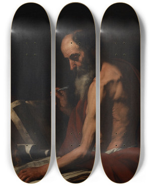 Triptych art skateboard deck of Jusepe De Ribera St Jerome by Jusepe de Ribera (1591-1652)