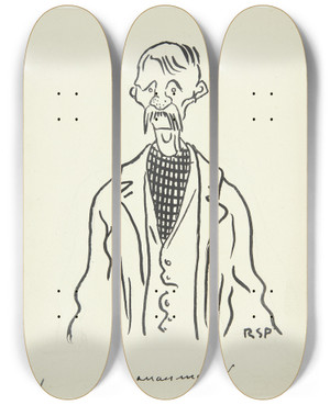 Triptych art skateboard deck of Robert Storm Petersen Bananmand by Robert Storm Petersen (1882-1949)