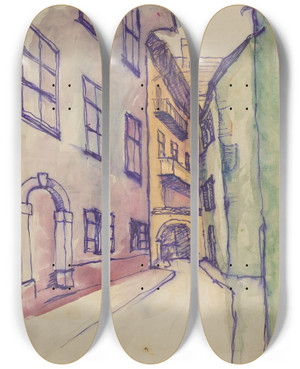 Triptych art skateboard deck of Anny Dollschein Huser_1 by Anny Dollschein (1893-1946)