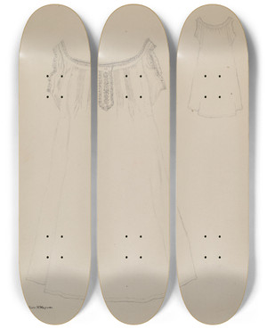 Triptych art skateboard deck of Edith Magnette Chemise by Edith Magnette (20-)