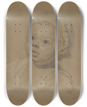 Triptych art skateboard deck of British 18Th Century Head Of A Child by British 18Th Century (18-)