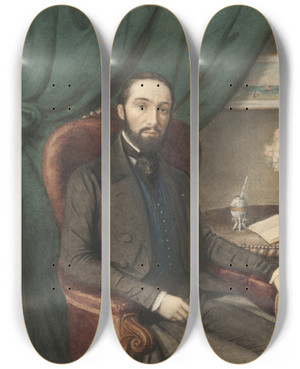 Triptych art skateboard deck of Adolfo Dhastrel Autorretrato by Adolfo d'Hastrel