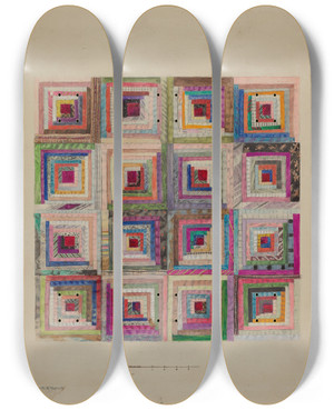 Triptych art skateboard deck of Edith Magnette Silk Patchwork For Pillow by Edith Magnette (20-)