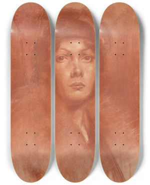 Triptych art skateboard deck of Kos Aranyossy Podobize Mladej Dmy by kos Aranyossy