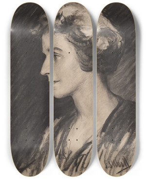 Triptych art skateboard deck of Samuel Johnson Woolf Nancy Witcher Langhorne Astor Viscountess Astor by Samuel Johnson Woolf (1880-1948)