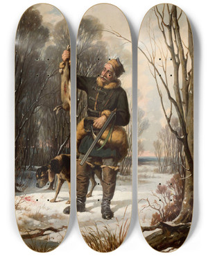 Triptych art skateboard deck of Aleksander Raczyski Hunter by Aleksander Raczynski (1822-1889)