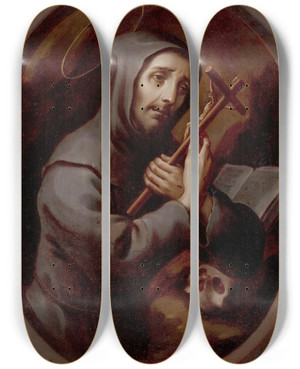 Triptych art skateboard deck of Nicols Enrquez St Francis by Nicolas Enriquez (1704-1795)