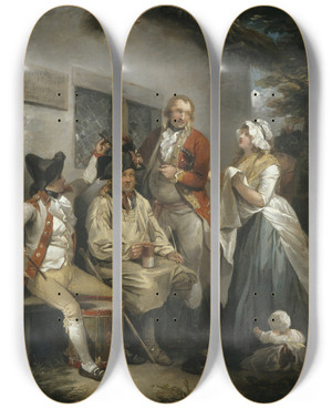 Triptych art skateboard deck of George Morland Trepanning A Recruit by George Morland (1763-1804)