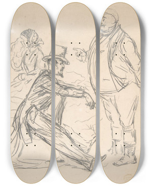 Triptych art skateboard deck of John Leech John Bull And Uncle Sam by John Leech (1817-1864)