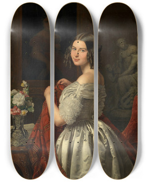 Triptych art skateboard deck of Ferdinand Georg Waldmller Junge Dame Bei Der Toilette by Ferdinand Georg Waldmuller (1793-1865)