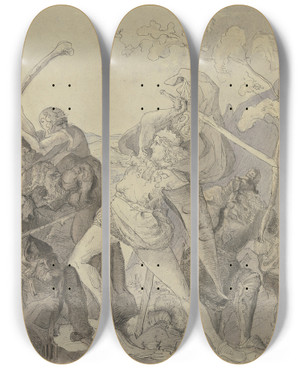 Triptych art skateboard deck of Victor Mller Hustle And Bustle by Victor Muller (1829-1871)