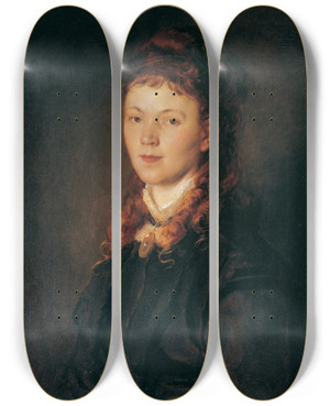 Triptych art skateboard deck of Hans Canon Mdchen Mit Rotblondem Haar by Hans Canon (1829-1885)