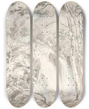 Triptych art skateboard deck of Joseph Mallord William Turner A Waterfall by Joseph Mallord William Turner (1775-1851)