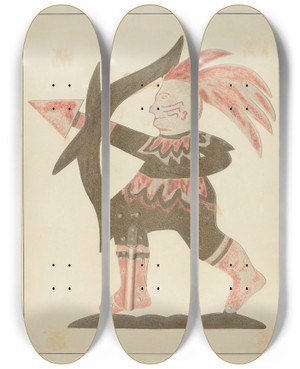 Triptych art skateboard deck of Carol Larson Indian Weather Vane by Carol Larson