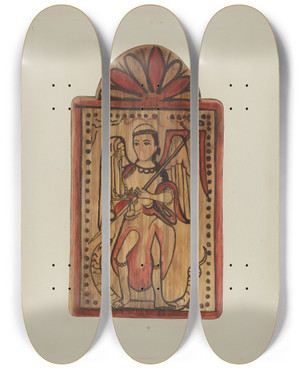 Triptych art skateboard deck of Margery Parish Santo St Michael by Margery Parish