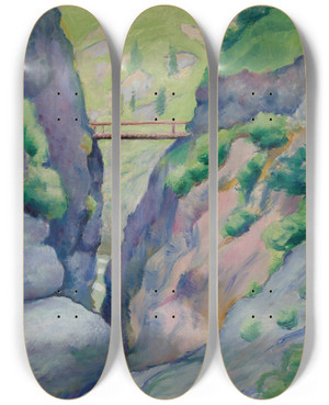 Triptych art skateboard deck of August Macke Schlucht In Tegernsee by August Macke (1887-1914)