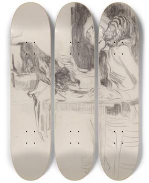 Triptych art skateboard deck of James Ensor Dining Single Man by James Ensor (1860-1949)