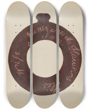 Triptych art skateboard deck of Willoughby Ions Pottery Bottle_1 by Willoughby Ions
