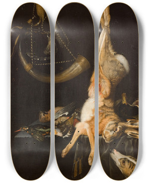 Triptych art skateboard deck of Philipp Ferdinand De Hamilton Still Life With A Hare by Philipp Ferdinand De Hamilton (1664-1750)
