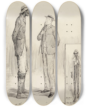 Triptych art skateboard deck of Peter Newell That Oldest Boy by Peter Newell (1862-1924)