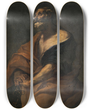 Triptych art skateboard deck of Giovanni Battista Beinaschi Saint Peter by Giovanni Battista Beinaschi (1636-1688)