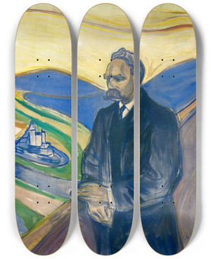 Triptych art skateboard deck of Edvard Munch Friedrich Nietzsche by Edvard Munch (1863-1944)