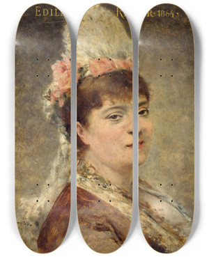 Triptych art skateboard deck of Thobald Chartran Portrait Ddile Riquer by Theobald Chartran (1849-1907)