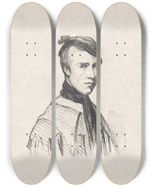 Triptych art skateboard deck of Adolf Alexander Dillens Selfportrait by Adolf Alexander Dillens