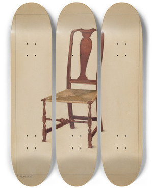Triptych art skateboard deck of Francisco Alvarez Side Chair One Of A Pair by Francisco Alvarez