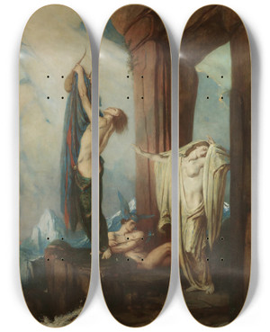 Triptych art skateboard deck of Charles De Sousy Orpheus And Eurydice by Charles De Sousy (1866-1931)