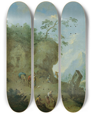 Triptych art skateboard deck of Norbert Joseph Carl Grund Htte Auf Einer Waldhhe by Norbert Joseph Carl Grund (1717-1767)