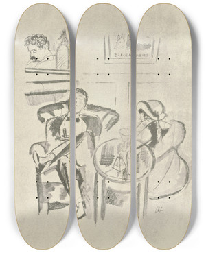 Triptych art skateboard deck of Charles Laborde Bar De Nuit by Chas Laborde (1886-1941)